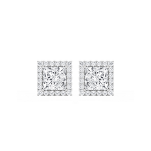 Princess Lab Grown Diamond Four Prong Basket Halo Stud Earrings