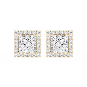 Princess Lab Grown Diamond Four Prong Basket Halo Stud Earrings