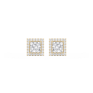 Princess Lab Grown Diamond Four Prong Basket Halo Stud Earrings
