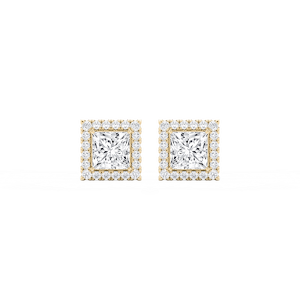 Princess Lab Grown Diamond Four Prong Basket Halo Stud Earrings