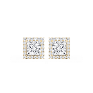 Princess Lab Grown Diamond Four Prong Basket Halo Stud Earrings
