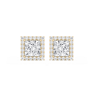 Princess Lab Grown Diamond Four Prong Basket Halo Stud Earrings