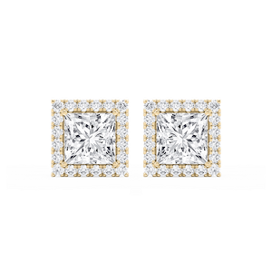 Princess Lab Grown Diamond Four Prong Basket Halo Stud Earrings
