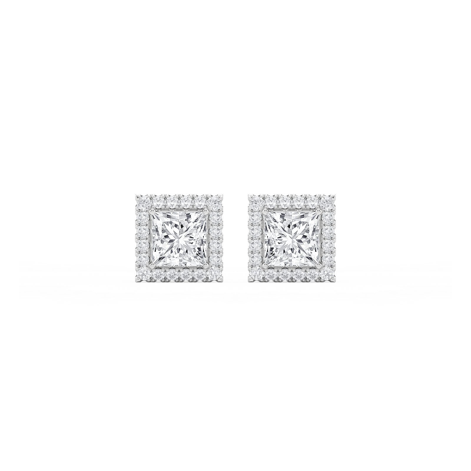 Princess Lab Grown Diamond Four Prong Basket Halo Stud Earrings