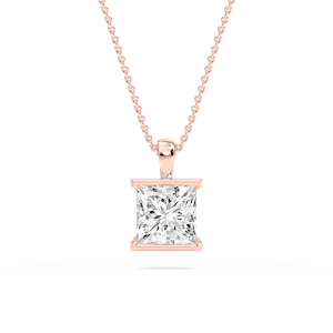Princess Lab Grown Diamond Half Bezel Solitaire Pendant