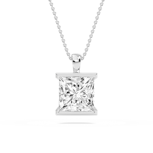 Princess Lab Grown Diamond Half Bezel Solitaire Pendant