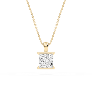 Princess Lab Grown Diamond Half Bezel Solitaire Pendant