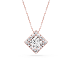Princess Lab Grown Diamond Halo Slide Pendant - 16 to 18 Inches