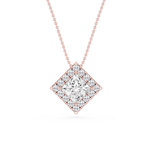 Princess Lab Grown Diamond Halo Slide Pendant - 16 to 18 Inches