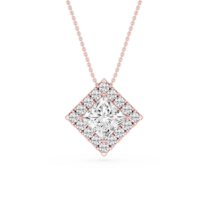 Princess Lab Grown Diamond Halo Slide Pendant - 16 to 18 Inches