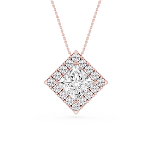 Princess Lab Grown Diamond Halo Slide Pendant - 16 to 18 Inches
