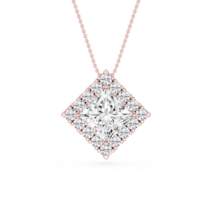 Princess Lab Grown Diamond Halo Slide Pendant - 16 to 18 Inches