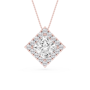 Princess Lab Grown Diamond Halo Slide Pendant - 16 to 18 Inches