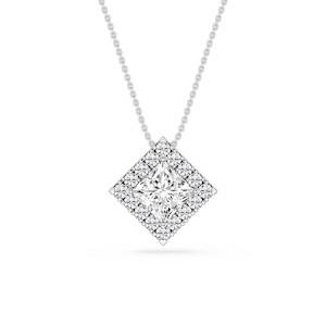 Princess Lab Grown Diamond Halo Slide Pendant - 16 to 18 Inches
