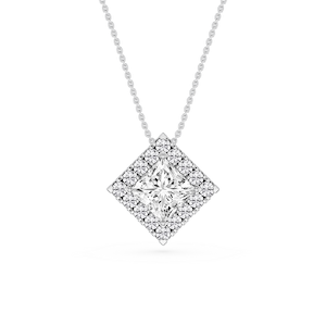 Princess Lab Grown Diamond Halo Slide Pendant - 16 to 18 Inches