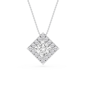 Princess Lab Grown Diamond Halo Slide Pendant - 16 to 18 Inches