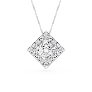 Princess Lab Grown Diamond Halo Slide Pendant - 16 to 18 Inches