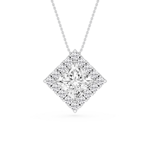 Princess Lab Grown Diamond Halo Slide Pendant - 16 to 18 Inches