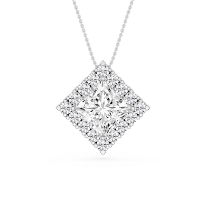 Princess Lab Grown Diamond Halo Slide Pendant - 16 to 18 Inches
