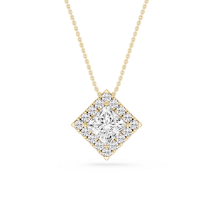 Princess Lab Grown Diamond Halo Slide Pendant - 16 to 18 Inches
