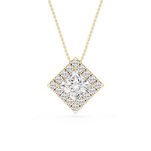 Princess Lab Grown Diamond Halo Slide Pendant - 16 to 18 Inches