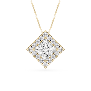 Princess Lab Grown Diamond Halo Slide Pendant - 16 to 18 Inches