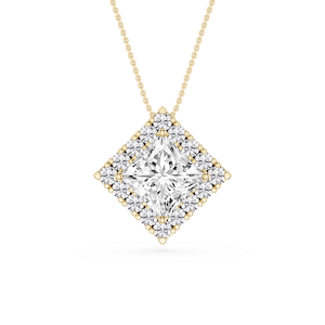 Princess Lab Grown Diamond Halo Slide Pendant - 16 to 18 Inches