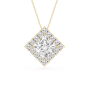 Princess Lab Grown Diamond Halo Slide Pendant - 16 to 18 Inches
