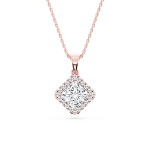 Princess Lab Grown Diamond Halo Single Bail Pendant - 16 to 18 inches