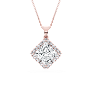 Princess Lab Grown Diamond Halo Single Bail Pendant - 16 to 18 inches