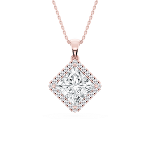Princess Lab Grown Diamond Halo Single Bail Pendant - 16 to 18 inches