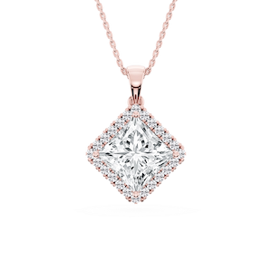 Princess Lab Grown Diamond Halo Single Bail Pendant - 16 to 18 inches