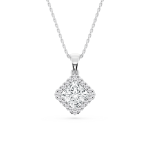 Princess Lab Grown Diamond Halo Single Bail Pendant - 16 to 18 inches