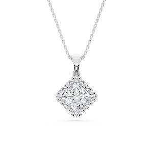 Princess Lab Grown Diamond Halo Single Bail Pendant - 16 to 18 inches