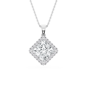 Princess Lab Grown Diamond Halo Single Bail Pendant - 16 to 18 inches