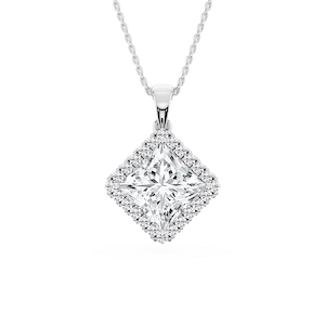 Princess Lab Grown Diamond Halo Single Bail Pendant - 16 to 18 inches