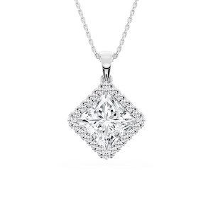 Princess Lab Grown Diamond Halo Single Bail Pendant - 16 to 18 inches