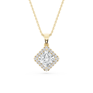 Princess Lab Grown Diamond Halo Single Bail Pendant - 16 to 18 inches