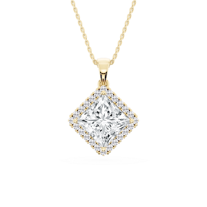 Princess Lab Grown Diamond Halo Single Bail Pendant - 16 to 18 inches