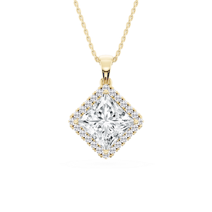 Princess Lab Grown Diamond Halo Single Bail Pendant - 16 to 18 inches