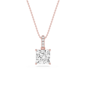 Princess Lab Grown Diamond Hidden Halo Pendant - 16 to 18 Inches