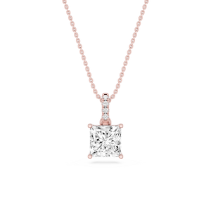 Princess Lab Grown Diamond Hidden Halo Pendant - 16 to 18 Inches