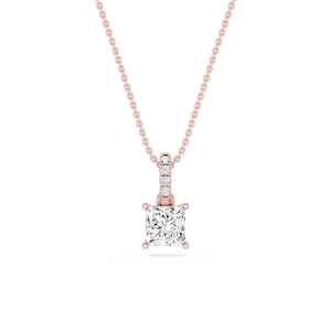 Princess Lab Grown Diamond Hidden Halo Pendant - 16 to 18 Inches