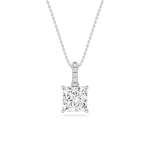 Princess Lab Grown Diamond Hidden Halo Pendant - 16 to 18 Inches