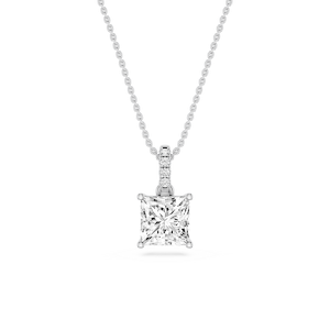 Princess Lab Grown Diamond Hidden Halo Pendant - 16 to 18 Inches