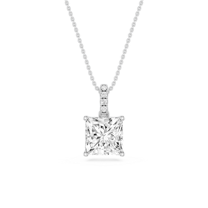 Princess Lab Grown Diamond Hidden Halo Pendant - 16 to 18 Inches