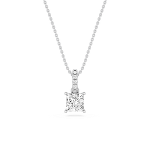 Princess Lab Grown Diamond Hidden Halo Pendant - 16 to 18 Inches