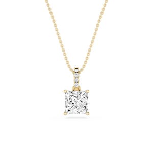 Princess Lab Grown Diamond Hidden Halo Pendant - 16 to 18 Inches