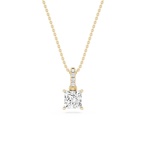 Princess Lab Grown Diamond Hidden Halo Pendant - 16 to 18 Inches
