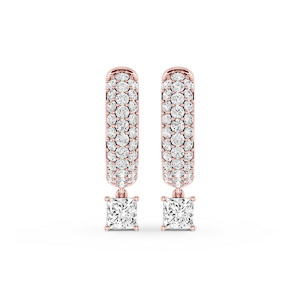 Princess Lab Grown Diamond Pave Hoop Drop Earrings